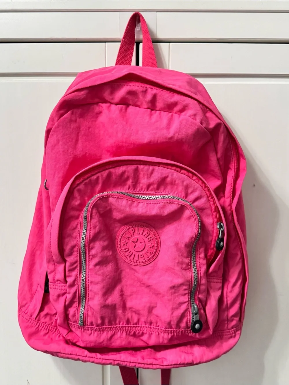 Kipling Hot Pink Expandable Nylon Backpack